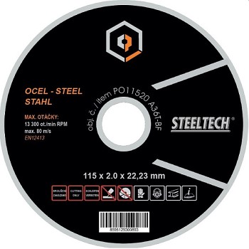 Řezný kotouč 115x2 ocel STEELTECH